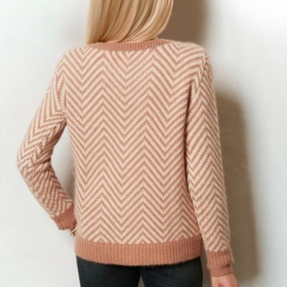Ganni Chevron Wool Angora Knit Sweater Brown Cream Anthropologie – Size S - Picture 2 of 9